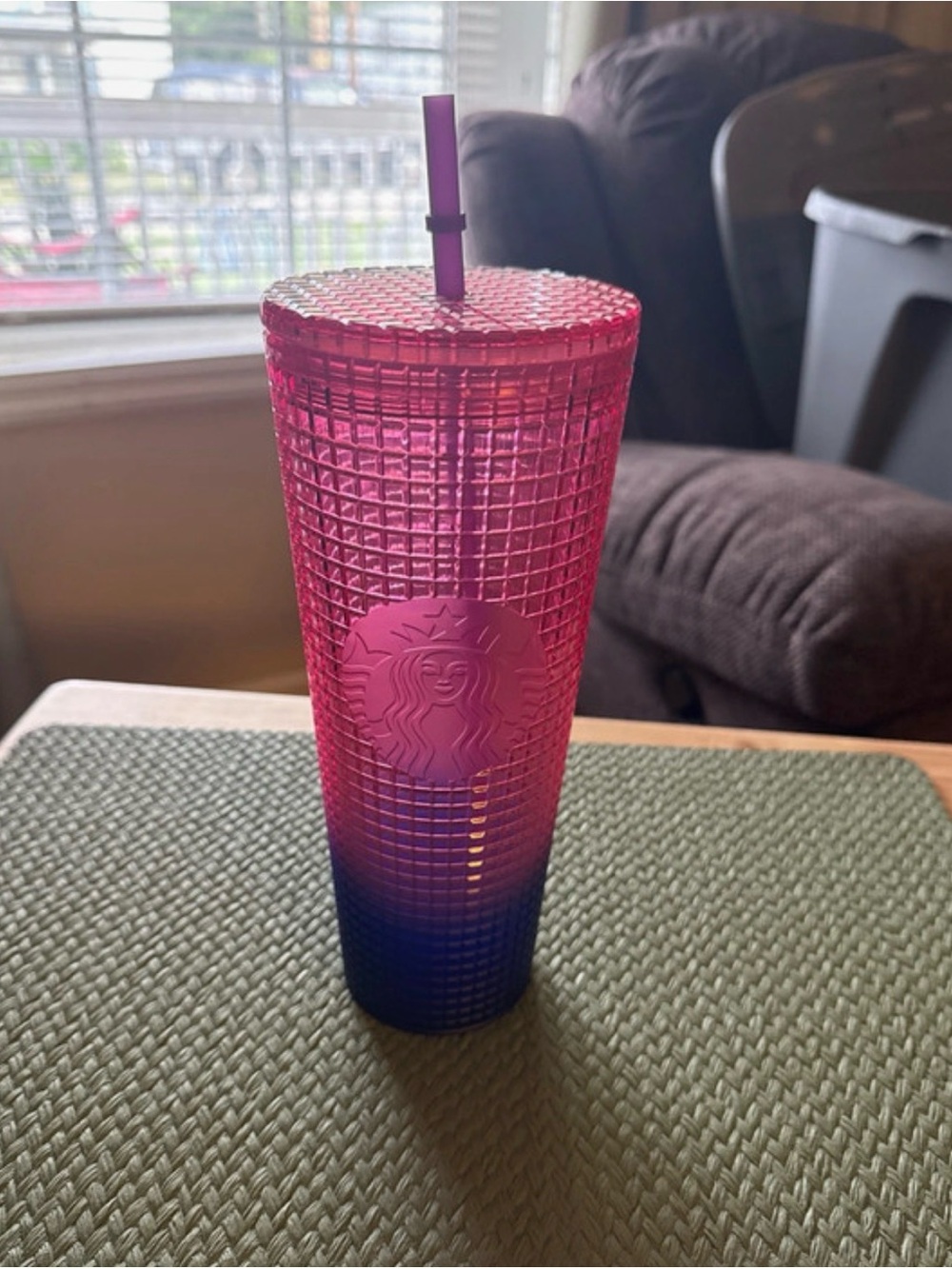 Starbucks Pink and Blue Ombre Studded Tumbler with Purple Straw